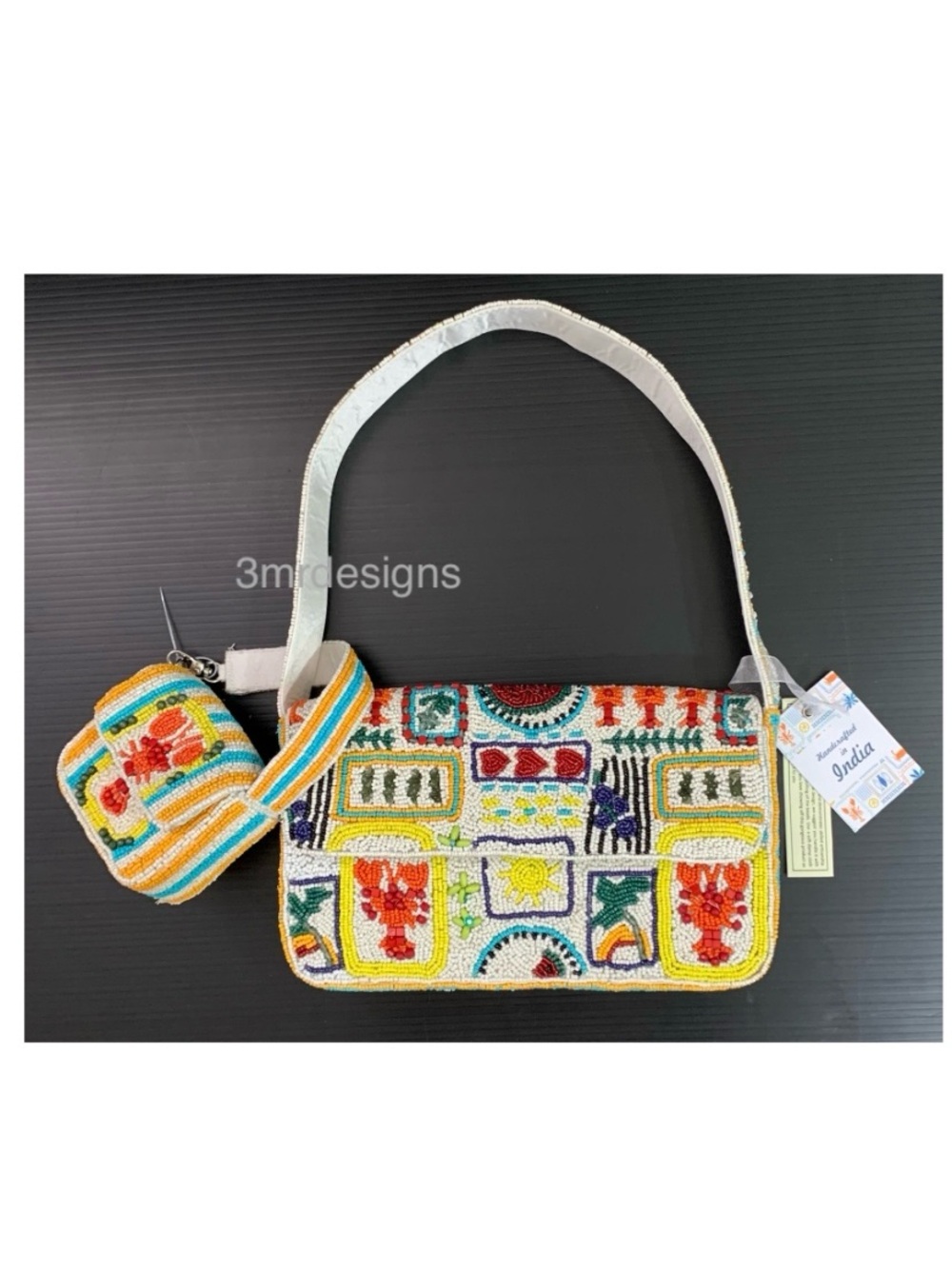 NWT Viral HANDCRAFTED IN INDIA Beaded Lobster Matching Coin Purse/Shoulder Bag